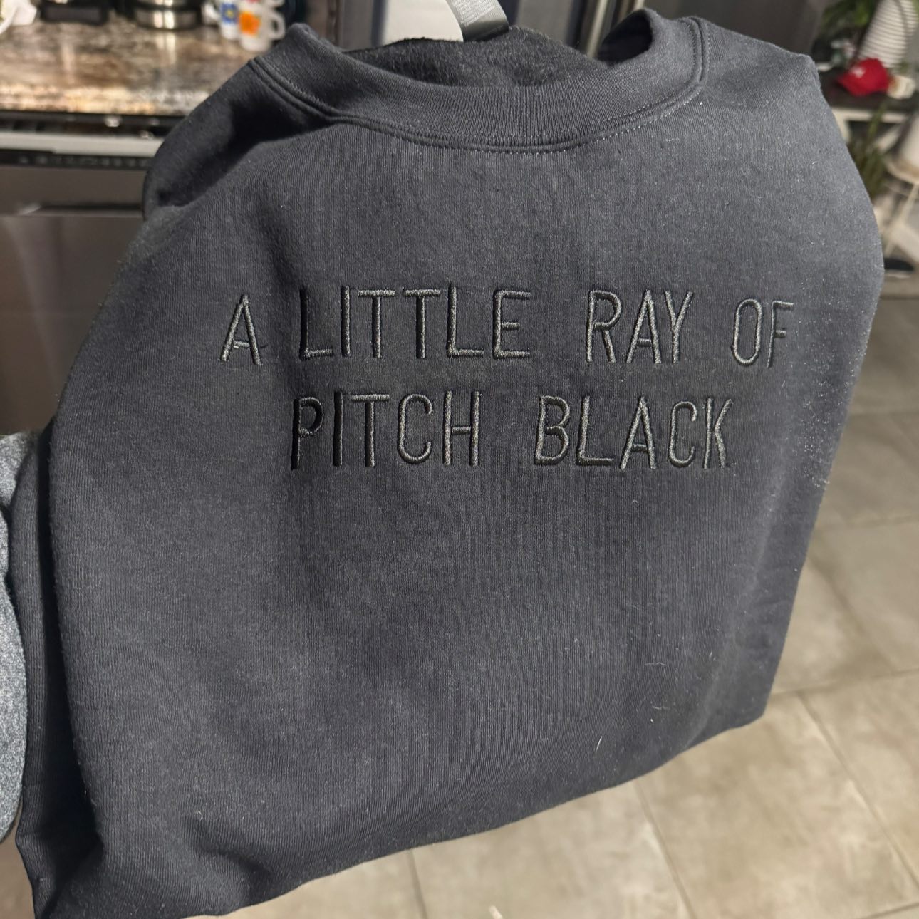 Black on Black "A Littel Ray Of Pitch Black" Embroidered Crewneck Sweatshirt!