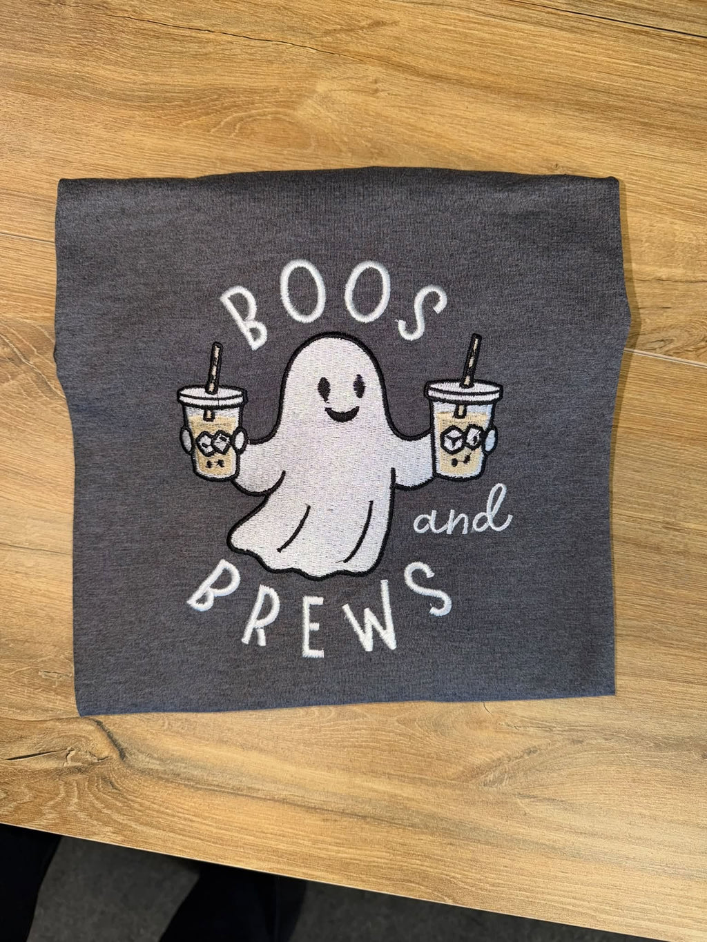 Embroidered Boos and Brews Coffee Ghost Design!