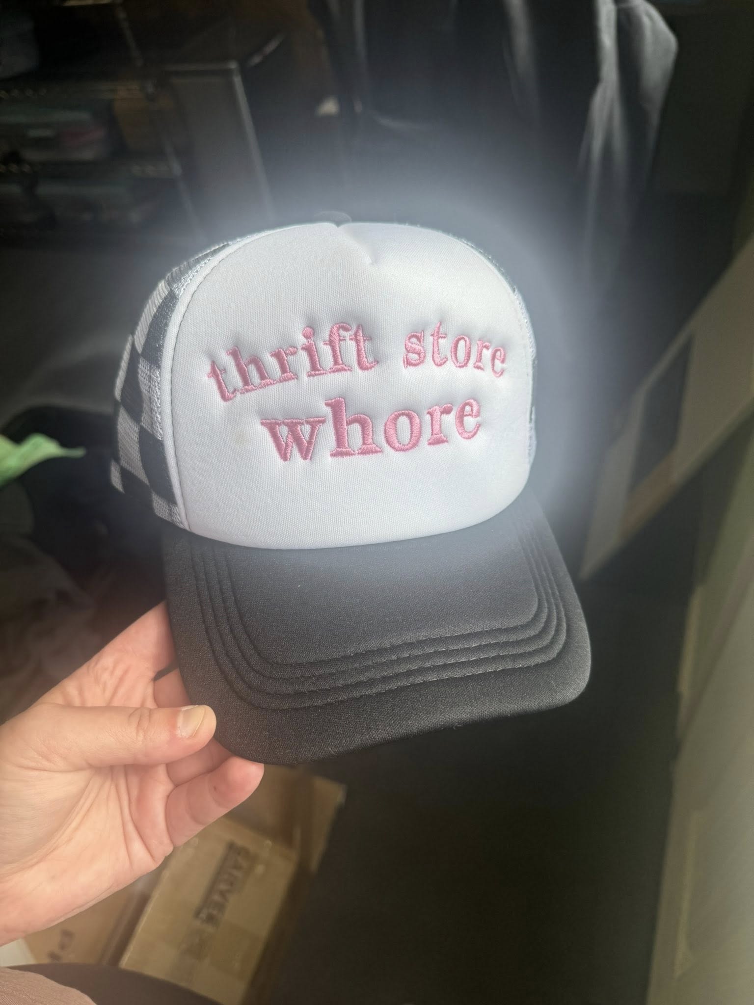 Thrift Store Whore Embroidered Trucker Hat